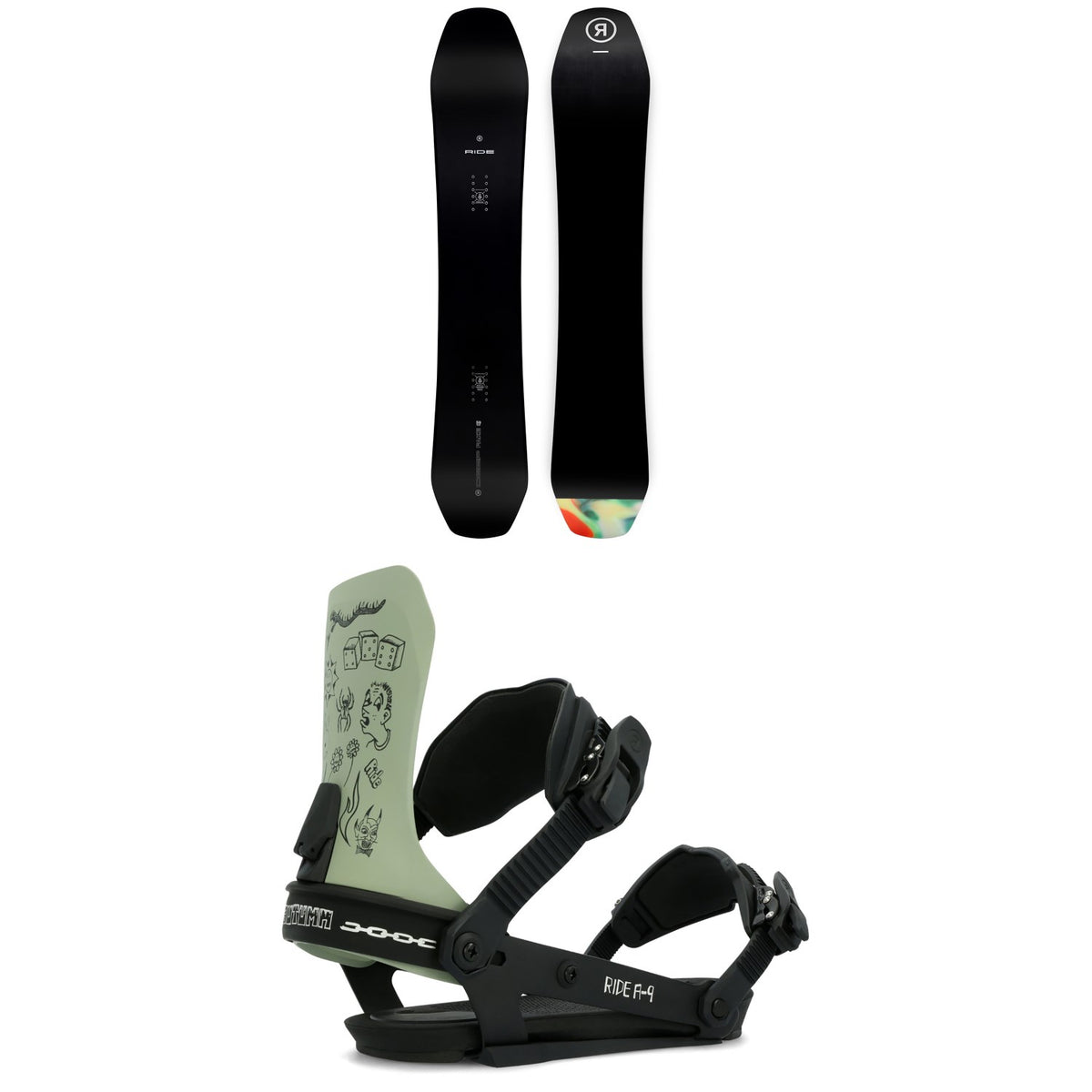 Ride Deep Fake Snowboard + x Autumn A-9 Snowboard Bindings 2024