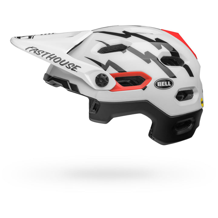 bell super mountain bike helmet Air Spherical MIPS Small Matte/Gloss White/Infrared click removable chin bar The Bell Super 3R Full
