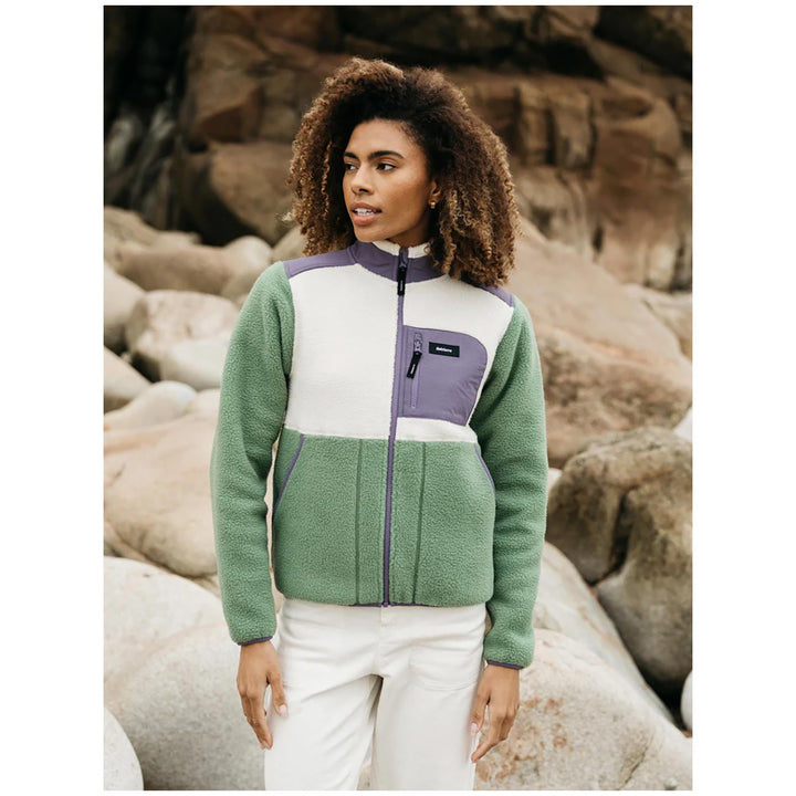Finisterre Bolster Fleece Full Zip - Women's Wild Sage/Ecru/Violet Sky