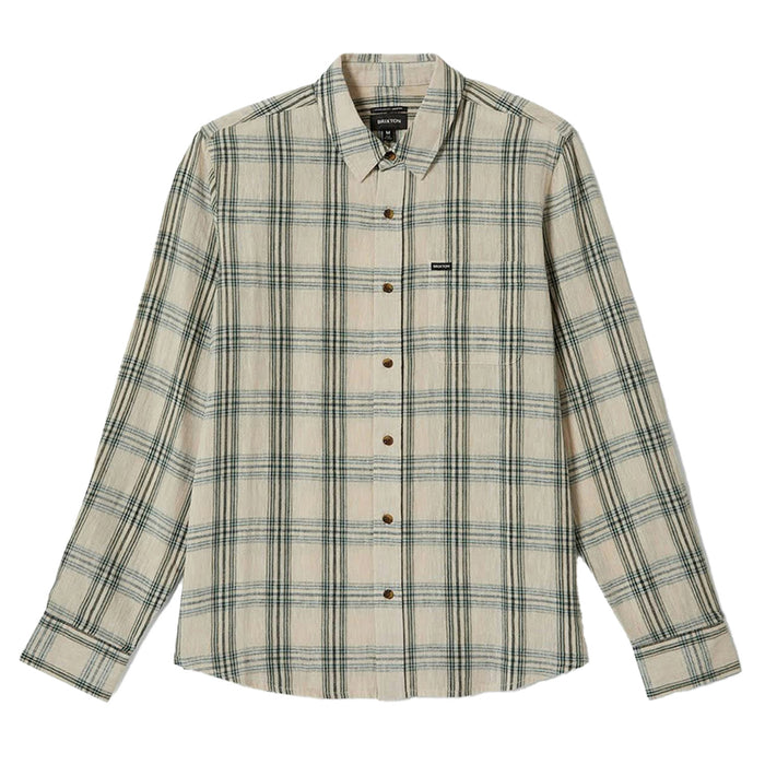 Brixton Charter Linen Blend Long-Sleeve Shirt - Men's Off White/Ivy Green Plaid