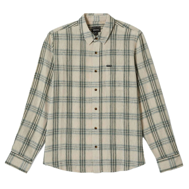 Brixton Charter Linen Blend Long-Sleeve Shirt - Men's Off White/Ivy Green Plaid