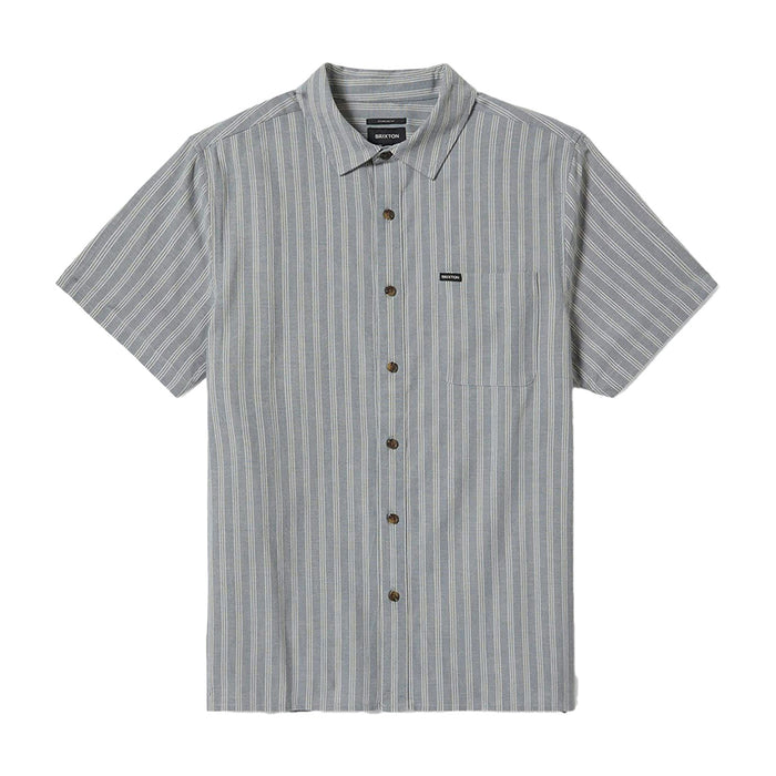 Brixton Cru Oxford Stripe Short-Sleeve Shirt - Men's Basalt Blue/Whitcap Stripe