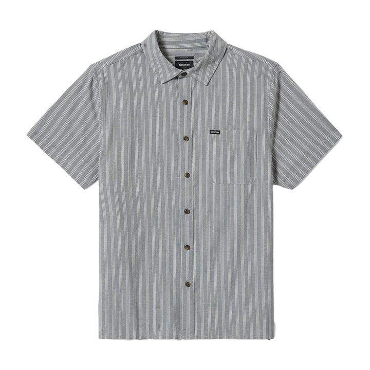 Brixton Cru Oxford Stripe Short-Sleeve Shirt - Men's Basalt Blue/Whitcap Stripe