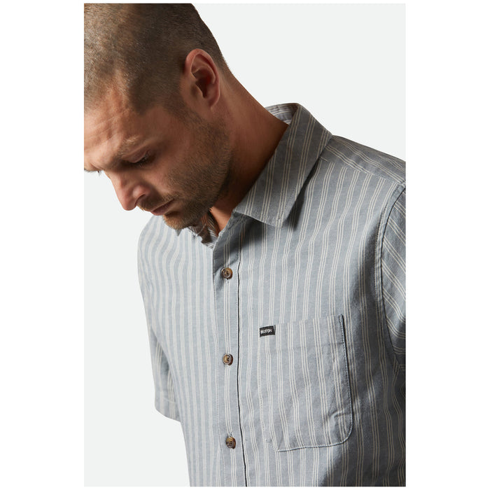 Brixton Cru Oxford Stripe Short-Sleeve Shirt - Men's Basalt Blue/Whitcap Stripe