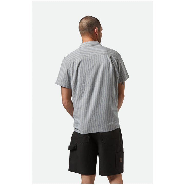 Brixton Cru Oxford Stripe Short-Sleeve Shirt - Men's Basalt Blue/Whitcap Stripe
