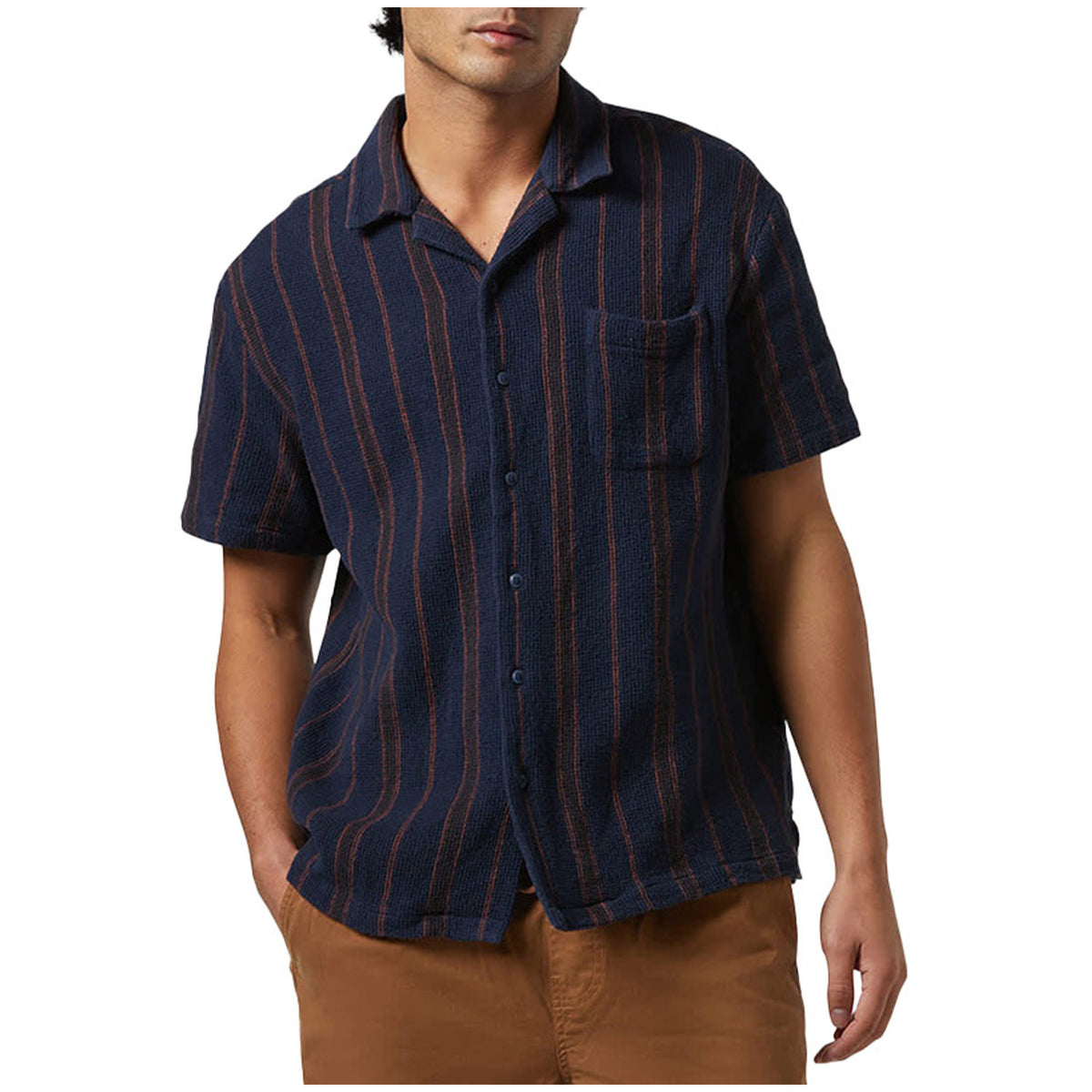 Brixton Bunker Waffle Stripe Short-Sleeve Shirt - Men's Washed Navy Stripe