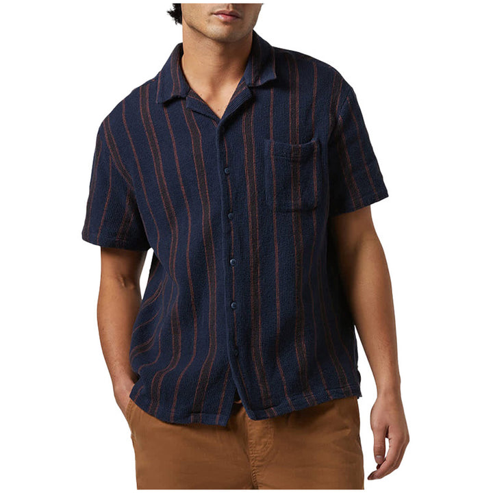 Brixton Bunker Waffle Stripe Short-Sleeve Shirt - Men's Washed Navy Stripe