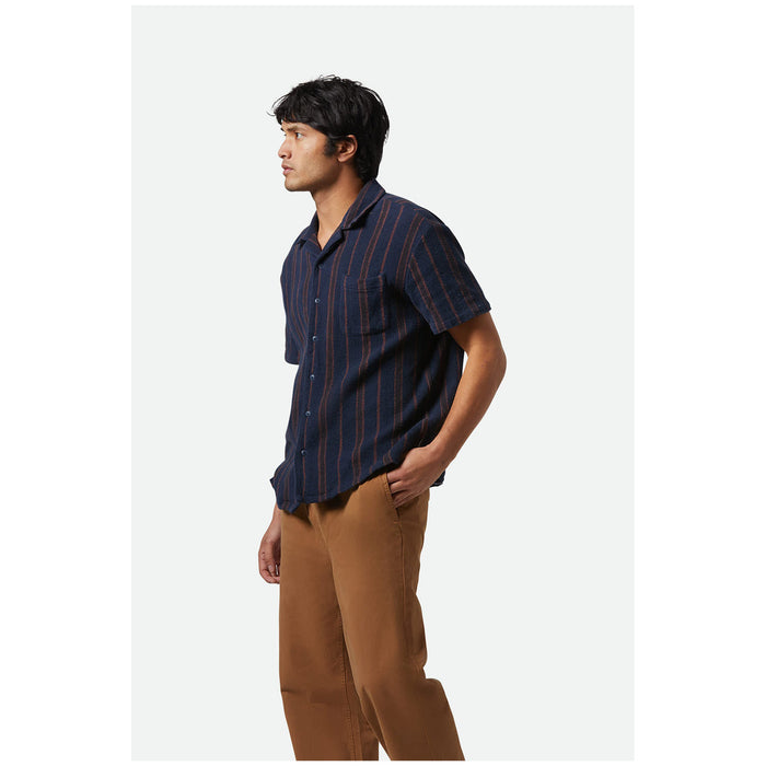 Brixton Bunker Waffle Stripe Short-Sleeve Shirt - Men's Washed Navy Stripe