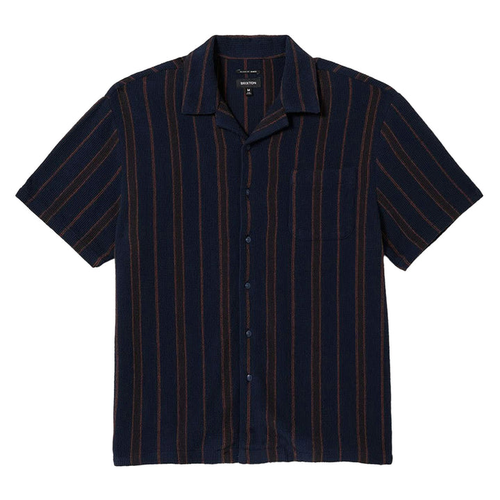 Brixton Bunker Waffle Stripe Short-Sleeve Shirt - Men's Washed Navy Stripe
