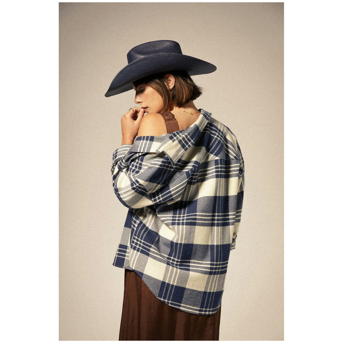 Brixton Bowery Classic Long-Sleeve Flannel - Women's Azure Blue/Whitecap Plaid