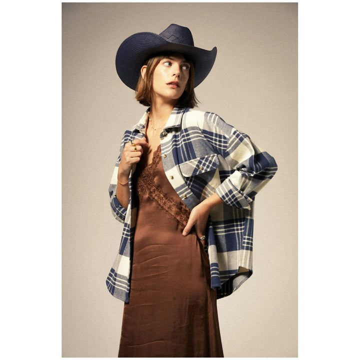 Brixton Bowery Classic Long-Sleeve Flannel - Women's Azure Blue/Whitecap Plaid
