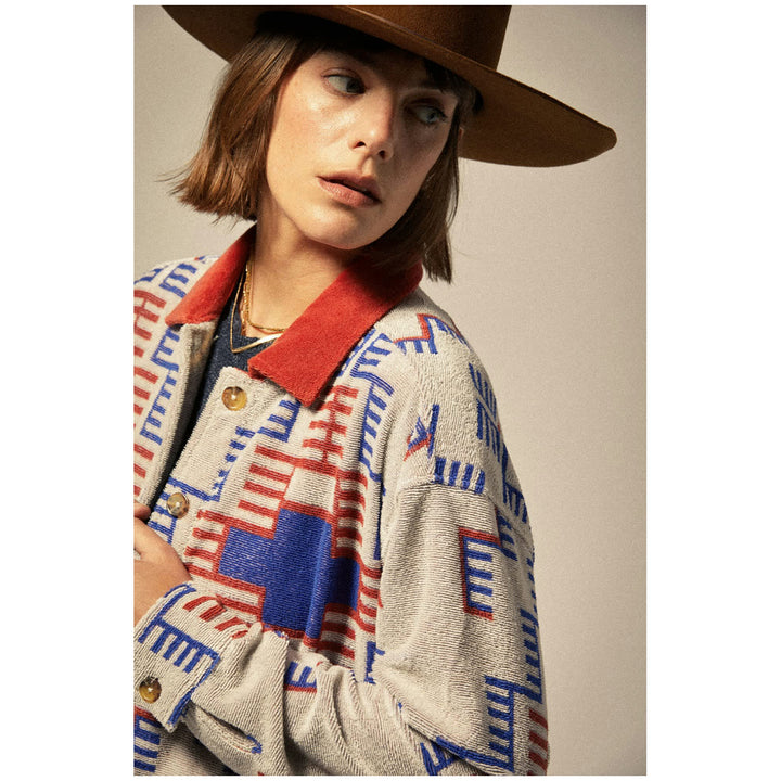 Brixton Trail Terry Cloth Trucker Jacket - Women's Electronic Indigo Pattern