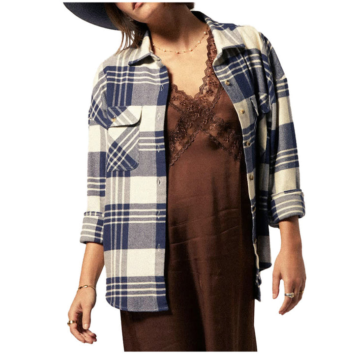 Brixton Bowery Classic Long-Sleeve Flannel - Women's Azure Blue/Whitecap Plaid
