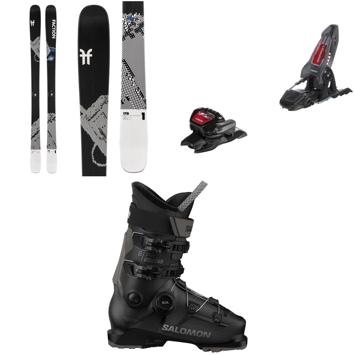 Faction Prodigy 1 Skis + Marker Griffon 13 ID Ski Bindings + Salomon S/Pro Supra BOA X100 Ski Boots 2025