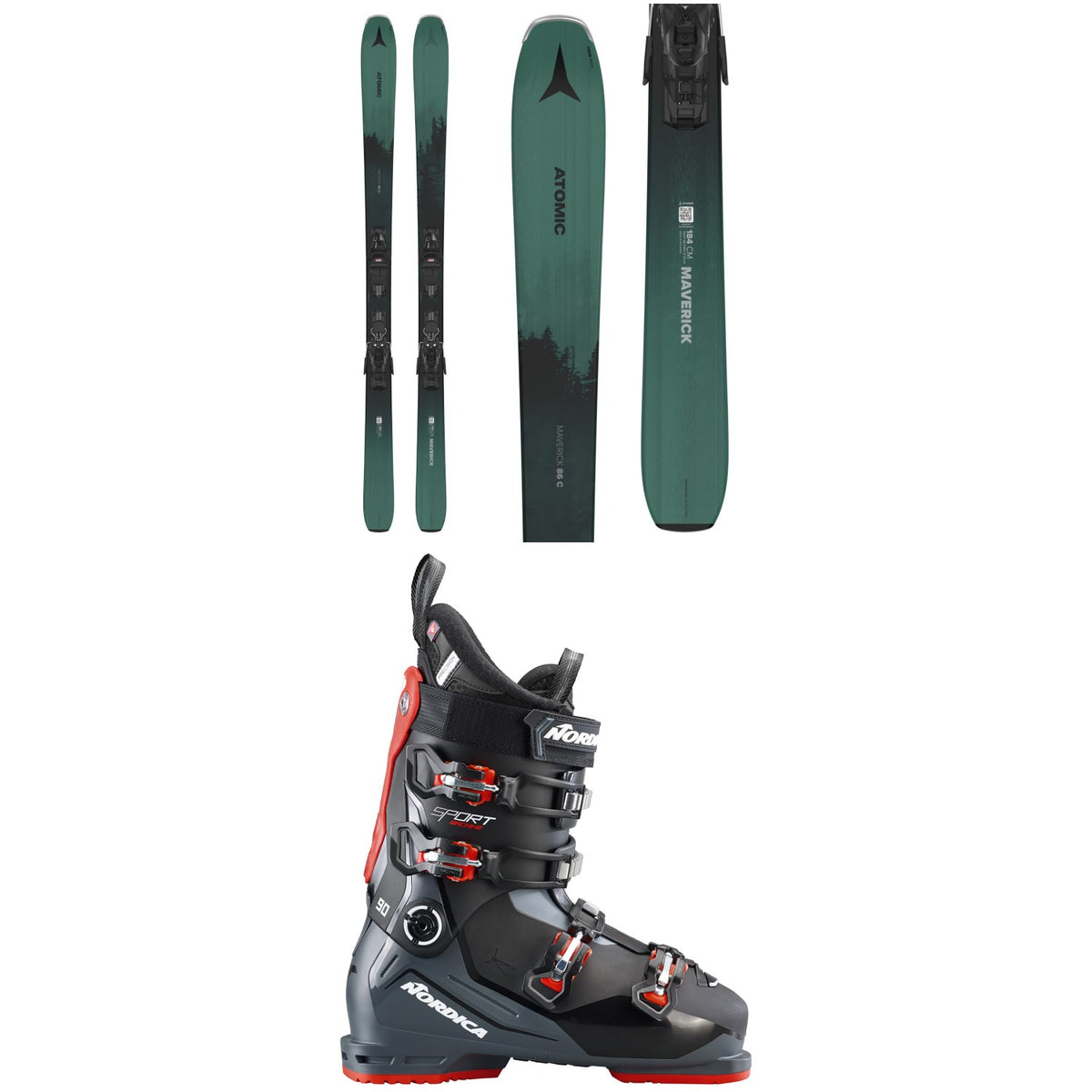 Atomic Maverick 86 C Skis + M 10 GW Ski Bindings + Nordica Sportmachine 3 90 Ski Boots 2025