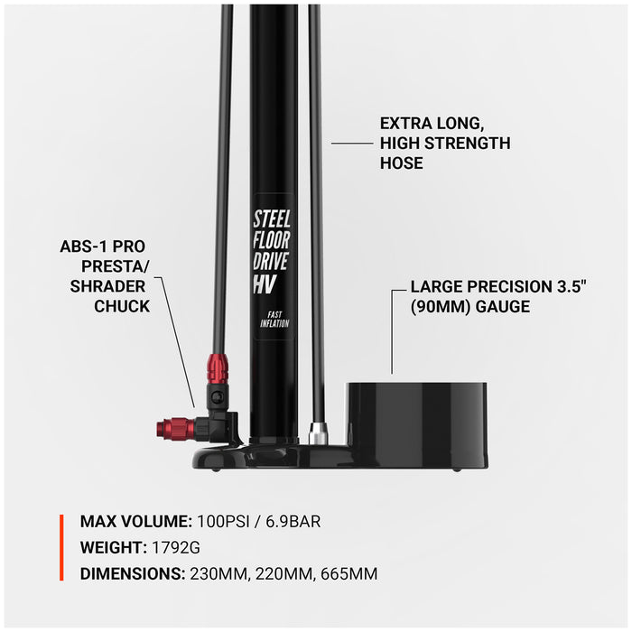 Lezyne Steel HV Floor Drive 3.5 Floor Pump Flat Black