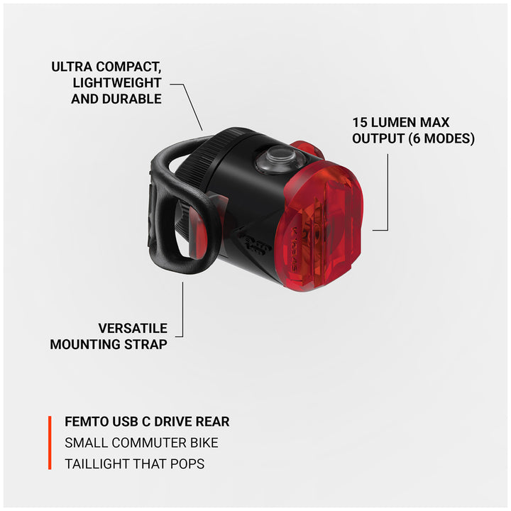 Lezyne Femto USB-C Drive Rear Bike Light Black