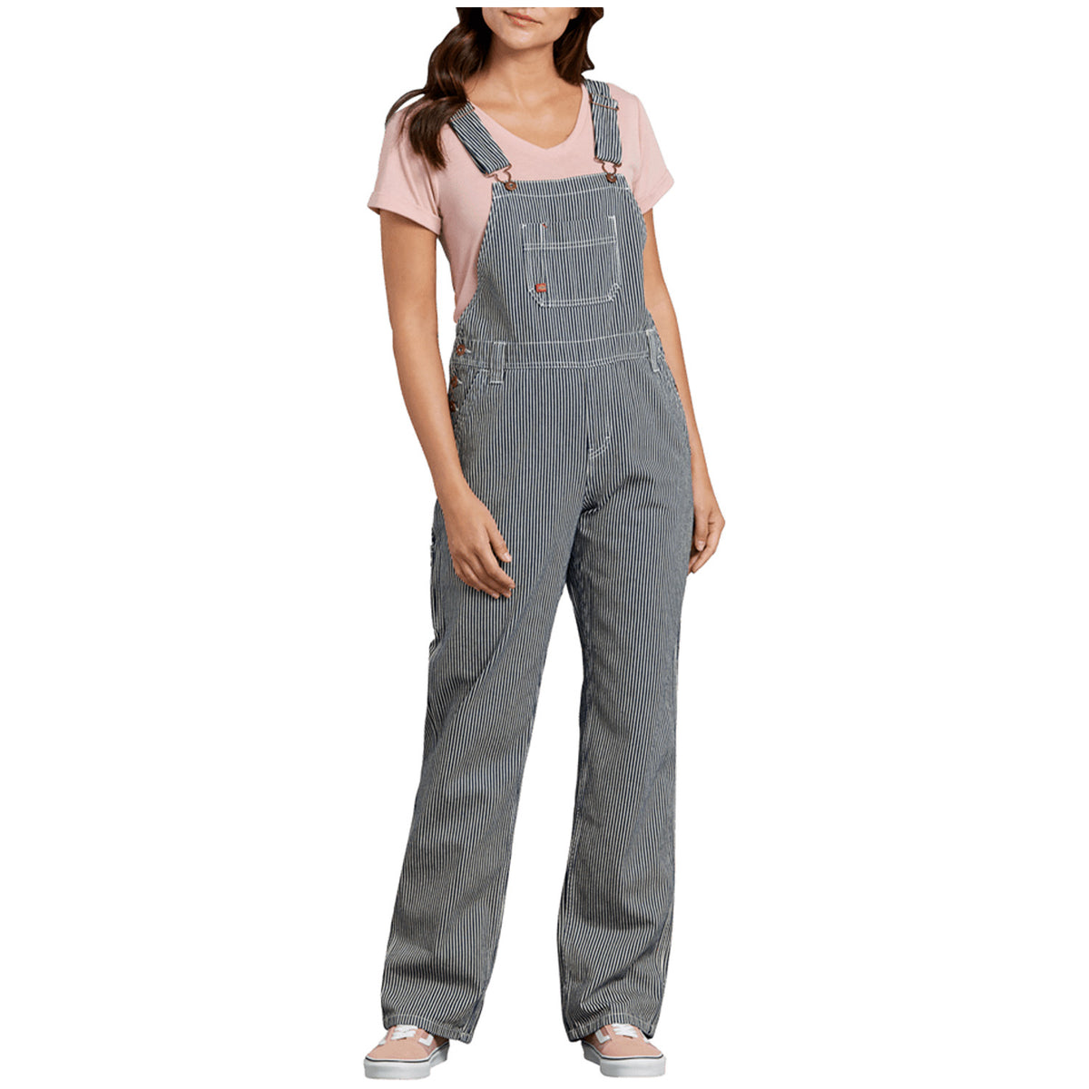 Dickies Relaxed Fit Bib Overalls - Women's Rinsed Hickory Stripe