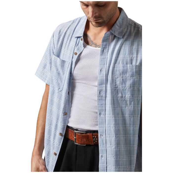 Brixton Cru Oxford Plaid Short-Sleeve Shirt - Men's Light Blue/White Plaid