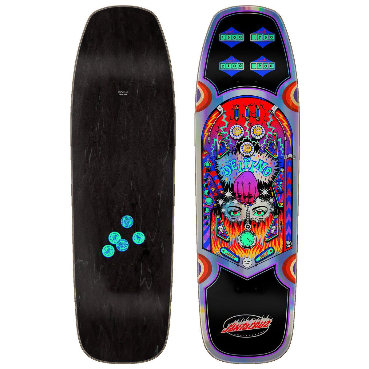 Santa Cruz Skateboards Delfino Pinball Pro Shaped 9.14 Skateboard Deck