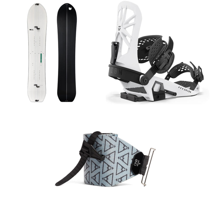 United Shapes Covert Splitboard + Union Explorer Splitboard Bindings  + evo x Pomoca Pro Glide Splitboard Skins 2025