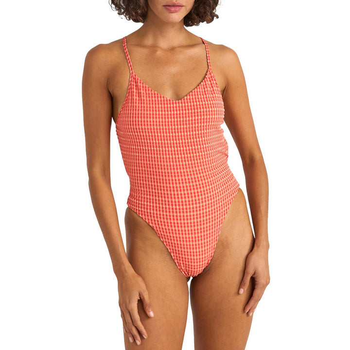 Rhythm Lola Check Cross Back Once Piece - Women's Red