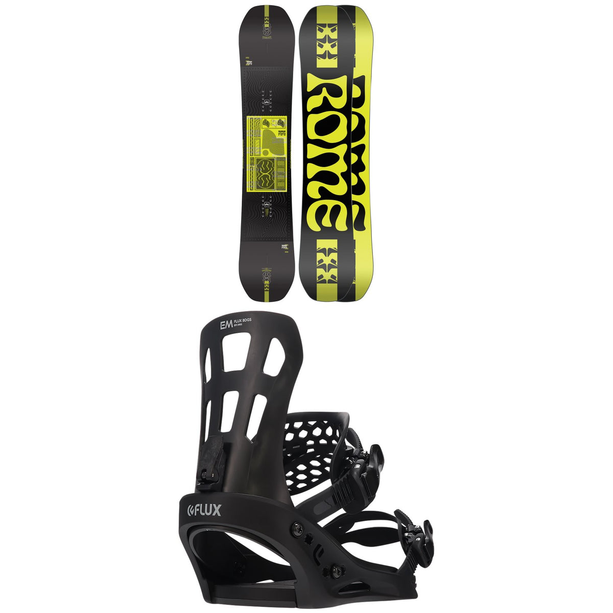 Rome Mechanic Snowboard + Flux EM Snowboard Bindings 2024