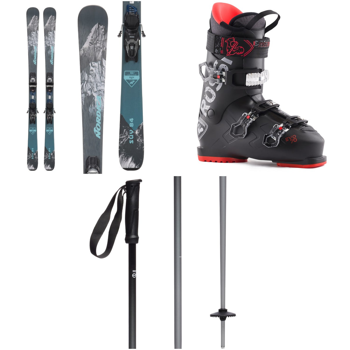 Nordica SUV 84 + TP2 Compact FDT Ski Bindings + Rossignol Evo 70 Ski Boots + evo Merge Ski Poles 2024