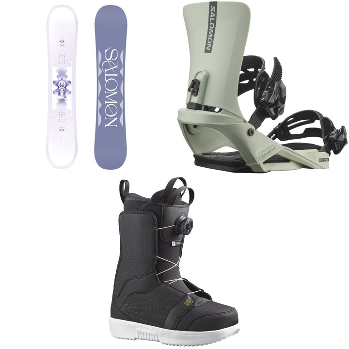 Salomon Lotus Snowboard + Rhythm Snowboard Bindings + Pearl Boa Snowboard Boots - Women's 2026