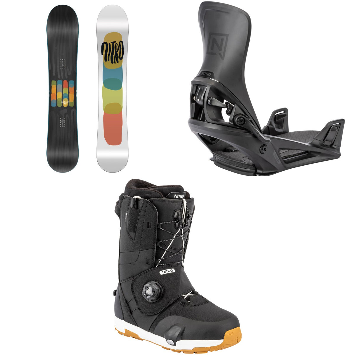 Nitro Phase Snowboard + Step On Snowboard Bindings + Venture Step On TLS Snowboard Boots 2026