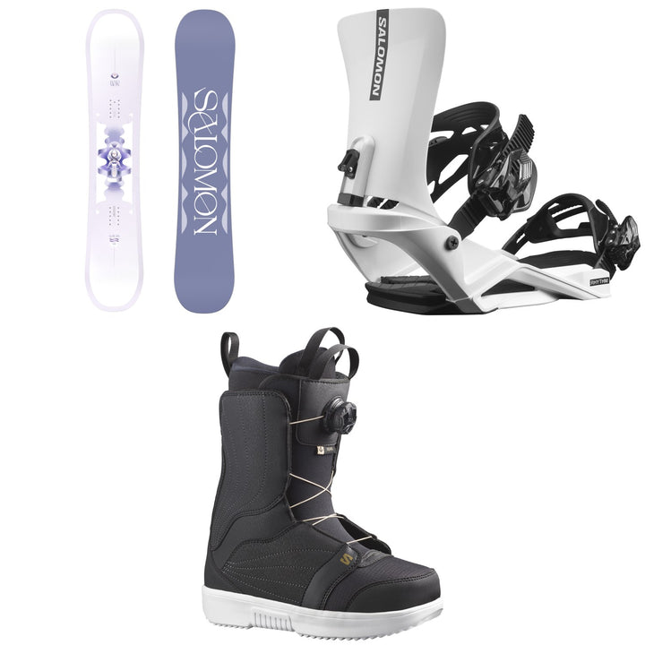 Salomon Lotus Snowboard + Rhythm Snowboard Bindings + Pearl Boa Snowboard Boots - Women's 2026