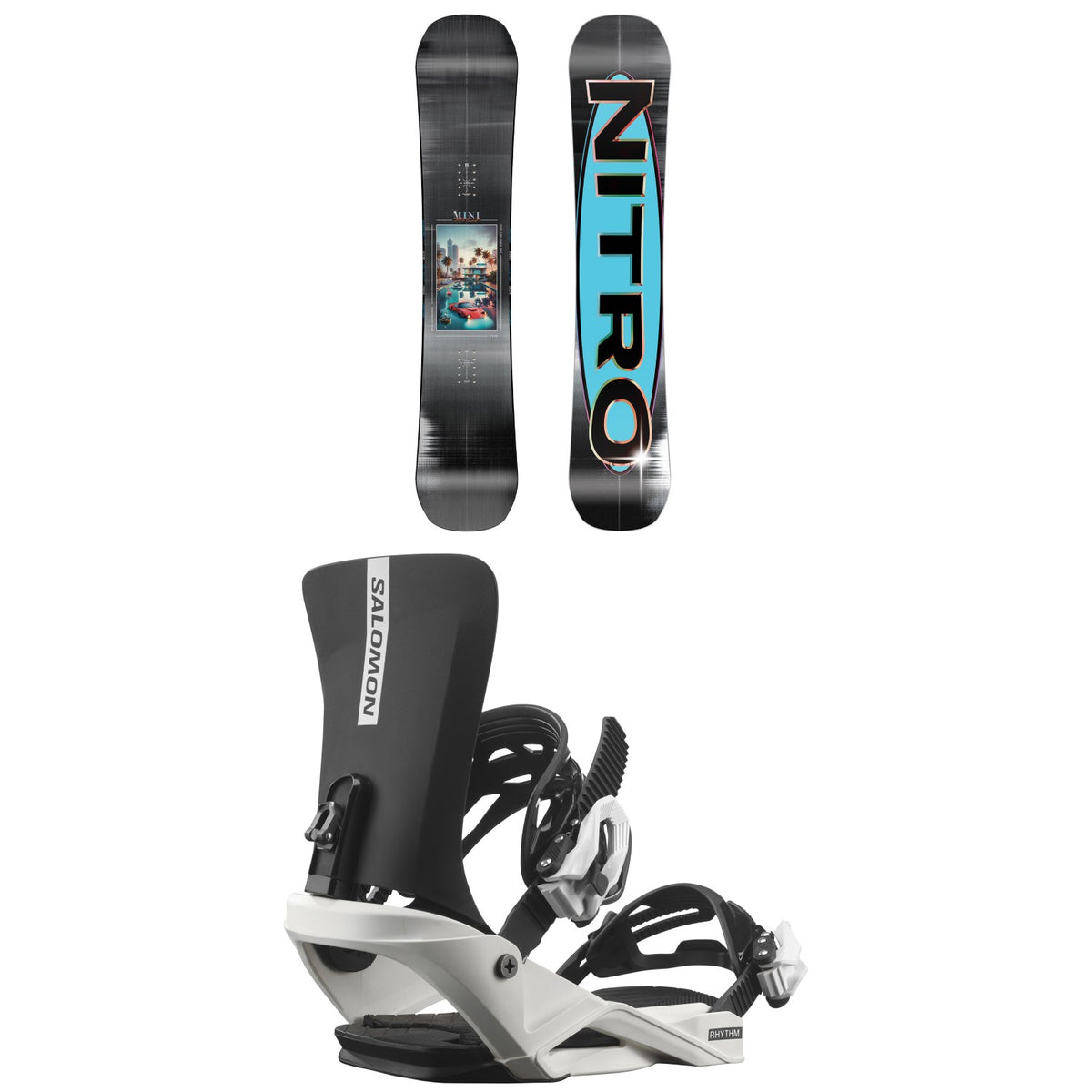 Nitro Mini Thrills Snowboard + Salomon Rhythm Jr Snowboard Bindings - Kids' 2026