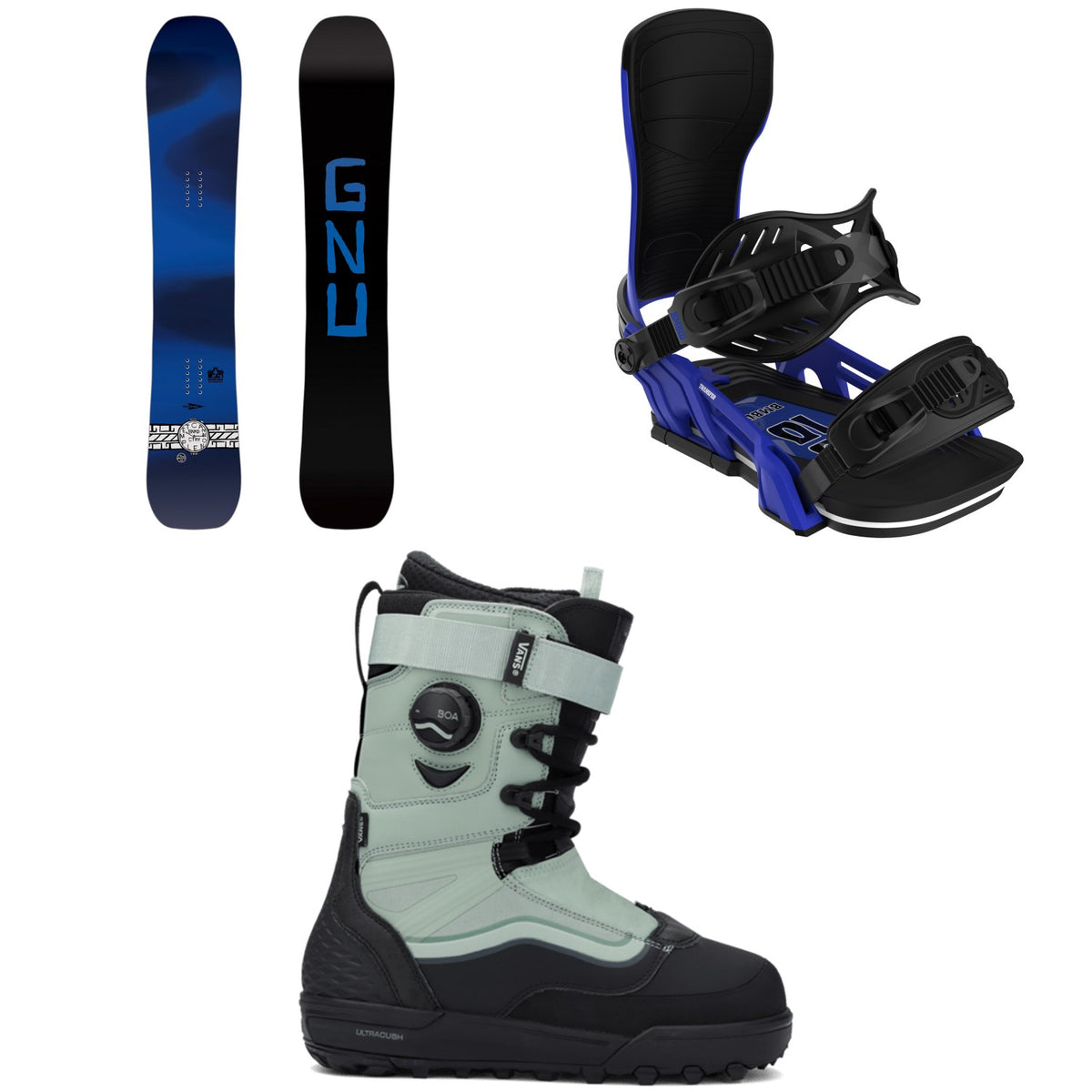 GNU Banked Country C3 Snowboard + Bent Metal Transfer Snowboard Bindings + Vans Infuse Snowboard Boots 2026