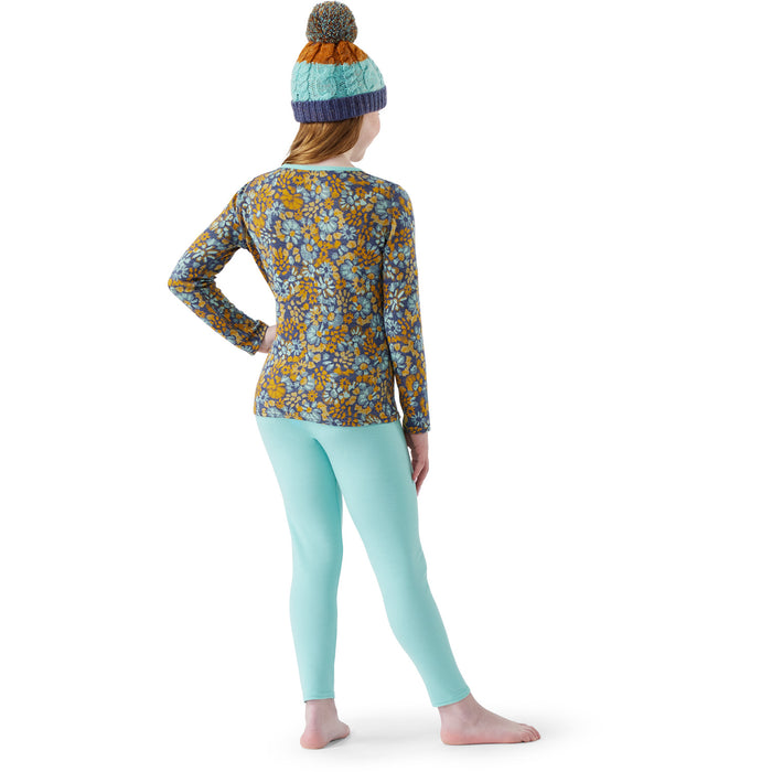 Smartwool Classic Thermal Merino Base Layer Crew Top - Kids' Pacific Blue Floral