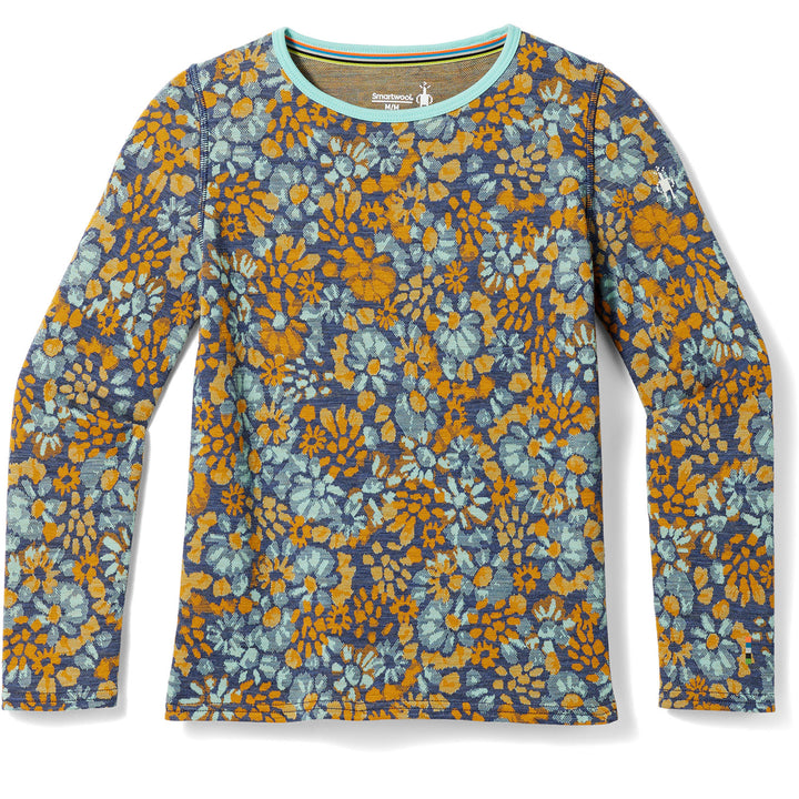 Smartwool Classic Thermal Merino Base Layer Crew Top - Kids' Pacific Blue Floral