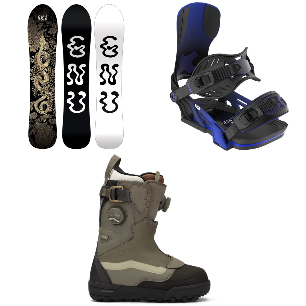 GNU Free Spirit C3 Snowboard + Bent Metal Forte Snowboard Bindings + Vans Viaje Range Edition Snowboard Boots - Women's 2026
