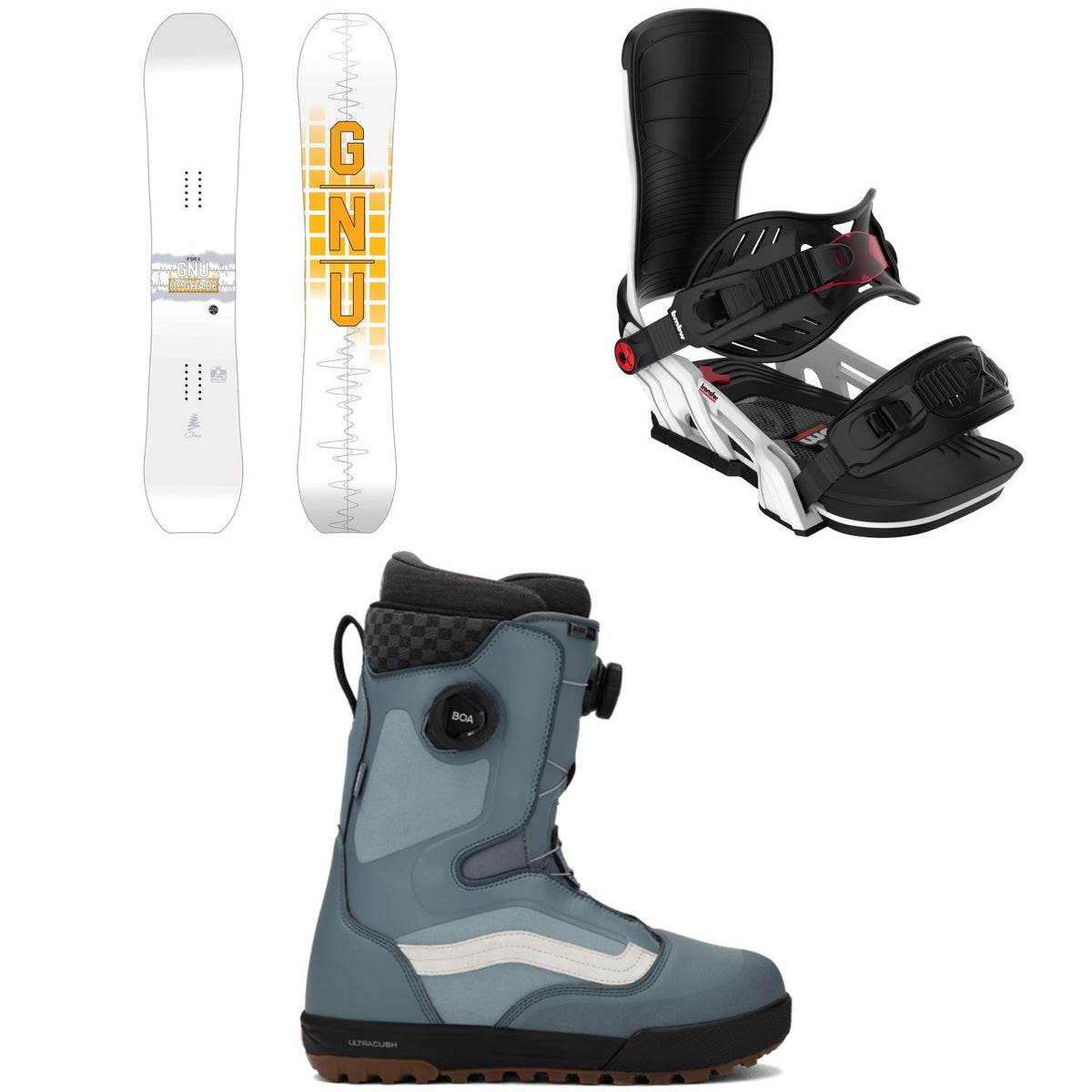 GNU Upgrade C2E Snowboard + Bent Metal Transfer Snowboard Bindings + Vans Aura Pro Snowboard Boots 2026