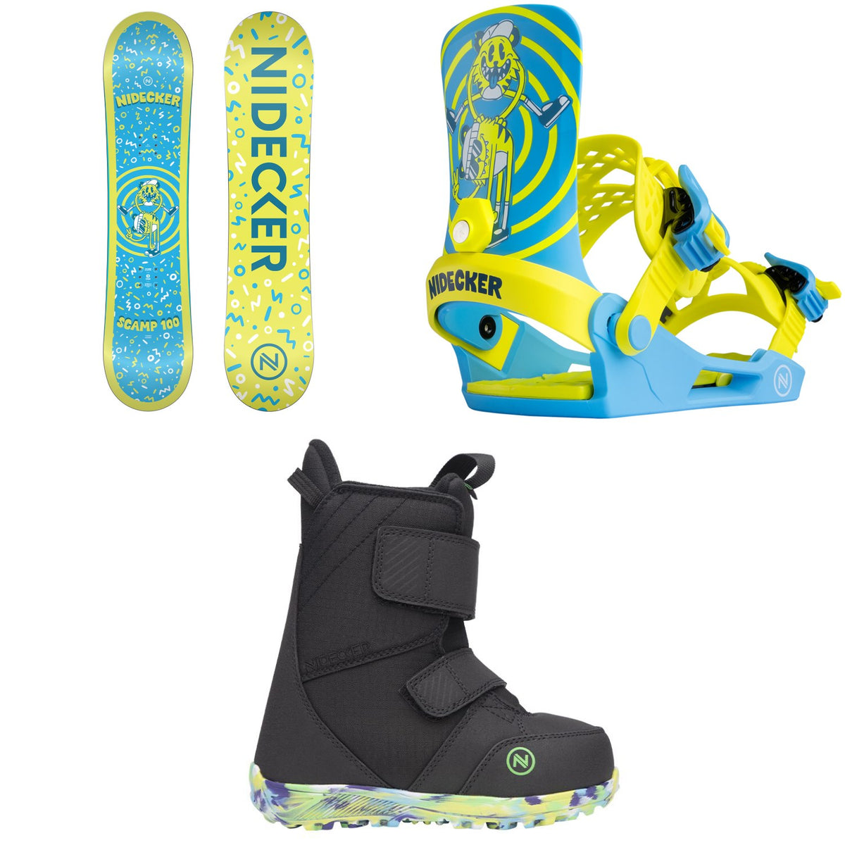 Nidecker Scamp Snowboard + Ollie Snowboard Bindings + Micron Mini Snowboard Boots - Kids 2026