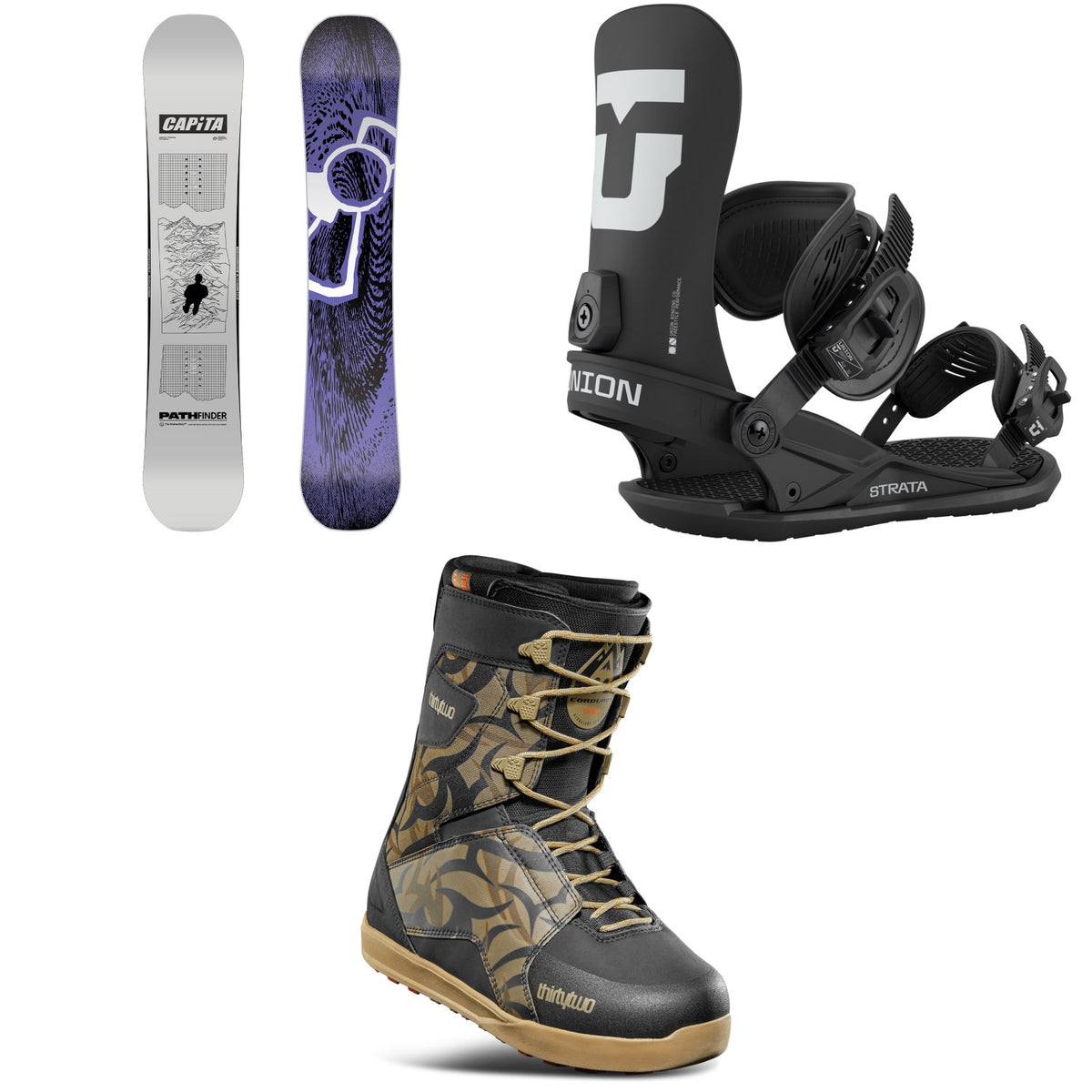 CAPiTA Pathfinder Snowboard + Union Strata Snowboard Bindings + thirtytwo Lashed Snowboard Boots 2026