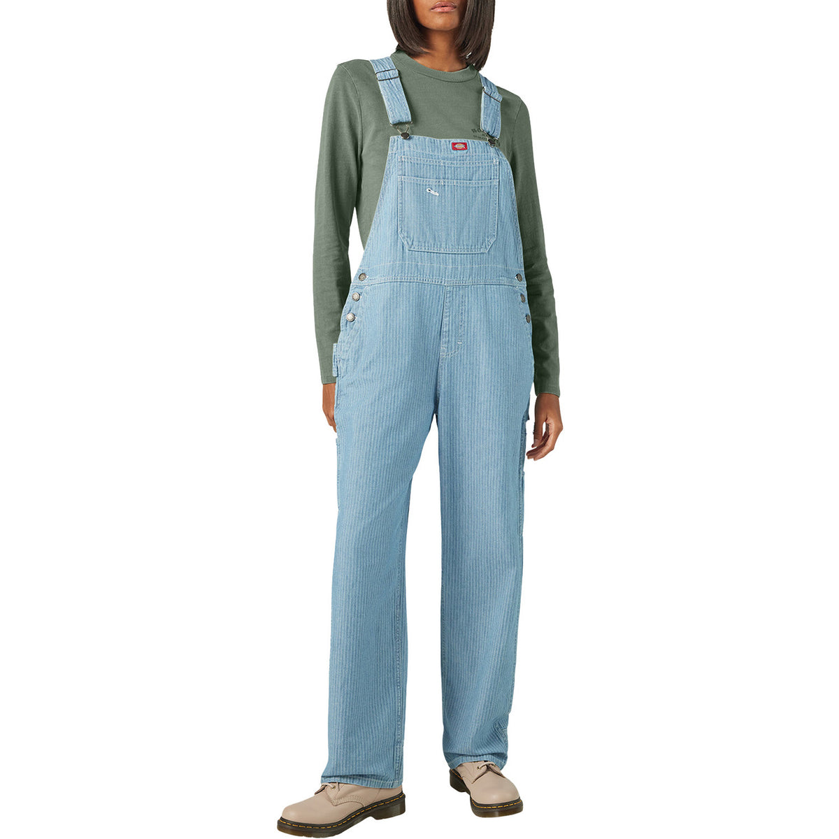 Dickies Relaxed Bib Overalls-Short - Women's Fisher Stripe