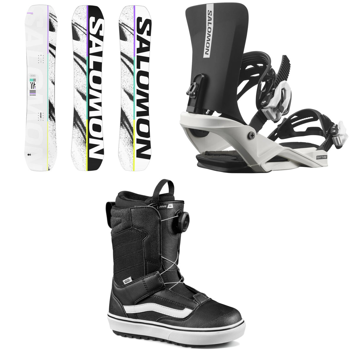 Salomon Huck Knife Grom Snowboard + Rhythm Jr Snowboard Bindings + Vans Juvie OG Snowboard Boots - Kids' 2026