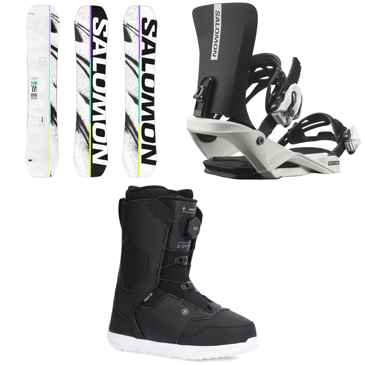 Salomon Huck Knife Grom Snowboard + Rhythm Jr Snowboard Bindings + Ride Lasso Jr Snowboard Boots - Kids' 2026