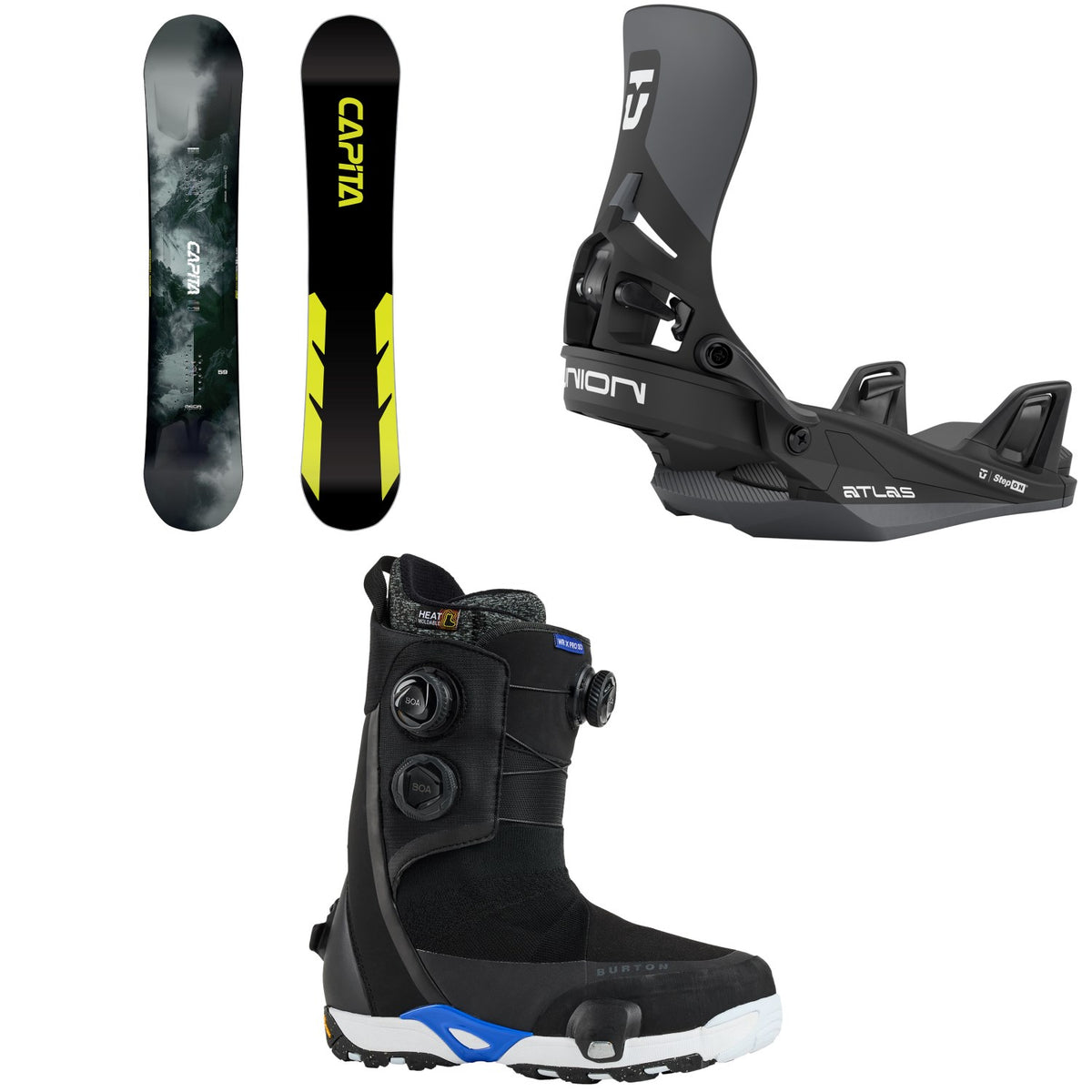 CAPiTA Mega Mercury Snowboard + Union Atlas Step On Snowboard Bindings + Burton Waverange Step On X Pro Snowboard Boots 2026