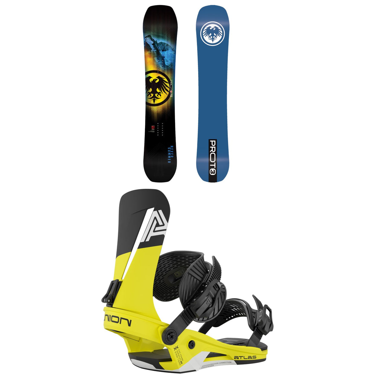 Never Summer Proto T3 FR Snowboard + Union Atlas Snowboard Bindings 2026