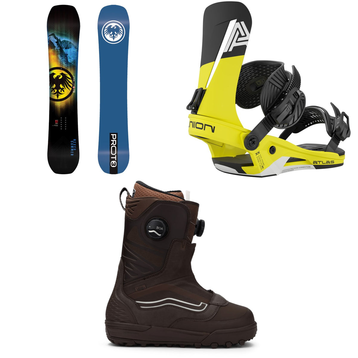 Never Summer Proto T3 FR Snowboard + Union Atlas Snowboard Bindings + Vans Verse Snowboard Boots 2026