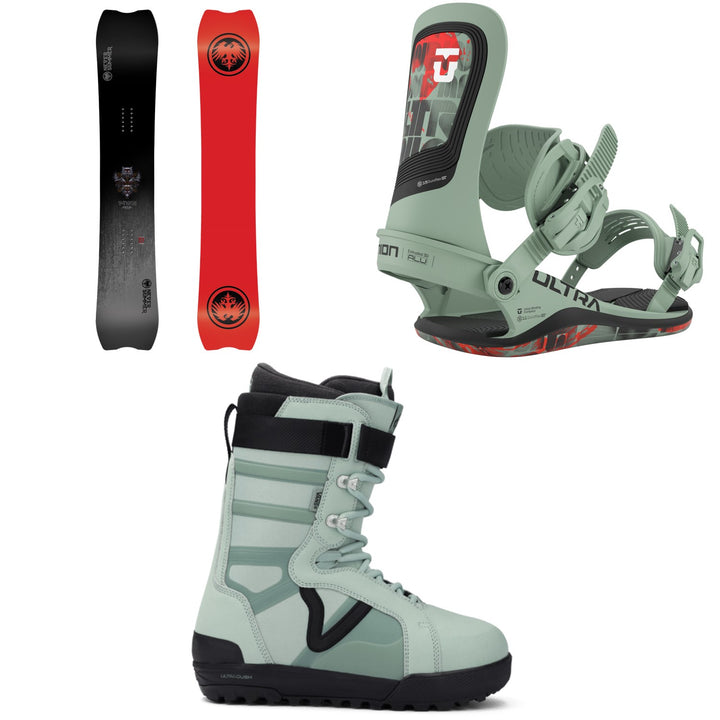 Never Summer V-Twin Snowboard + Union Ultra Snowboard Bindings + Vans Hi-Standard Pro Snowboard Boots 2026