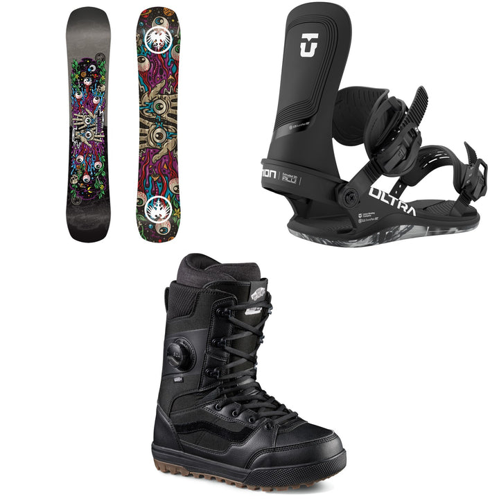 Never Summer Llama Snowboard + Union Ultra Snowboard Bindings + Vans Invado Pro Snowboard Boots 2026