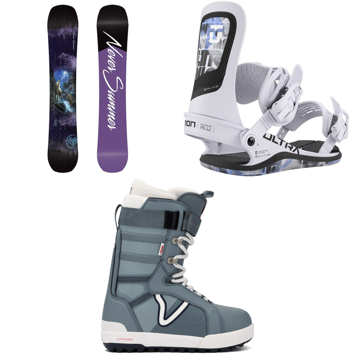 Never Summer Proto T3 FR Snowboard + Union Ultra Snowboard Bindings + Vans Hi-Standard Pro Snowboard Boots - Women's 2026