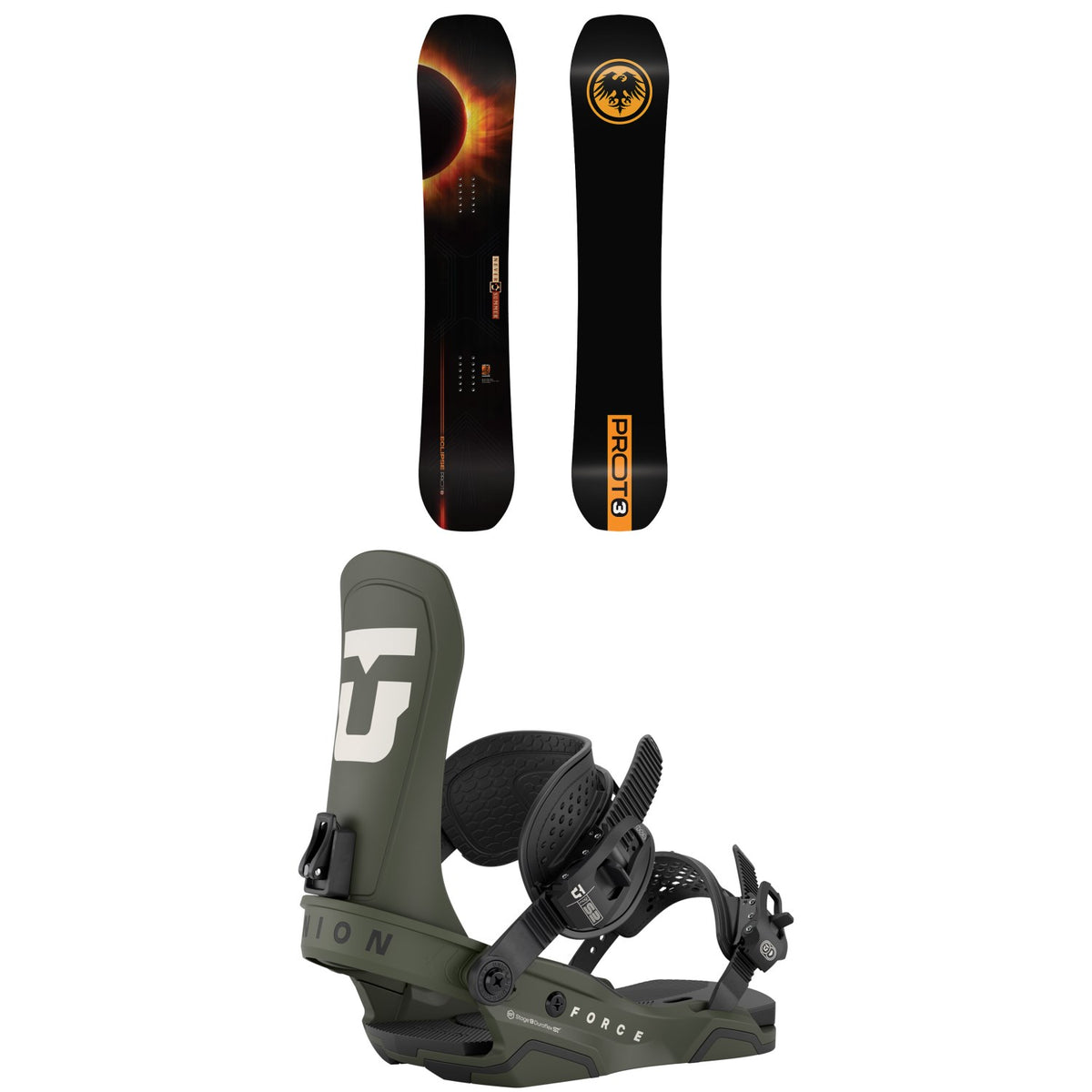 Never Summer Proto T3 Eclipse Snowboard + Union Force Snowboard Bindings 2026