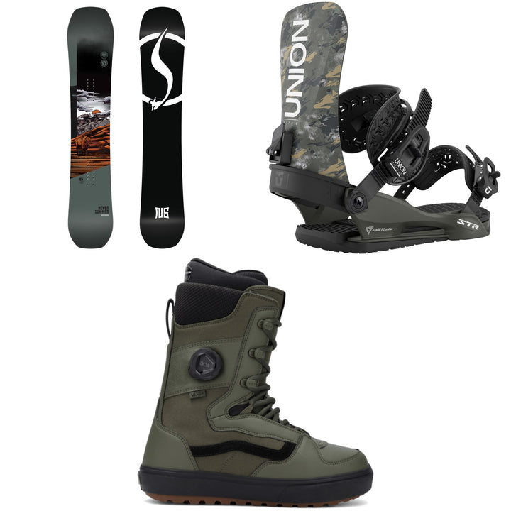 Never Summer Benchmark Snowboard + Union STR Snowboard Bindings + Vans Invado OG Snowboard Boots 2026